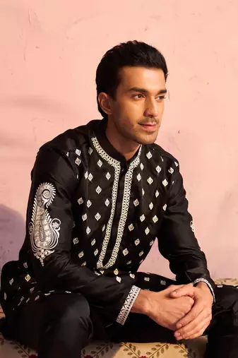 Black Moonga Silk Kurta