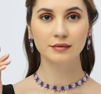 Indian bollywood tradtional gold plated bridal ad/cz choker wedding earring necklace jewellery set 1