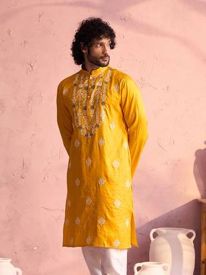 Yellow Moonga Silk Kurta 2