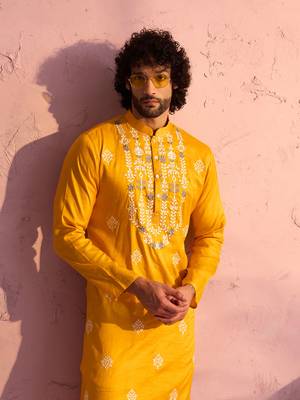 Yellow Moonga Silk Kurta 4