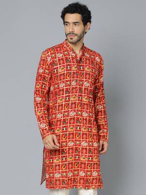 Men'S Red Rayon Kurta 1