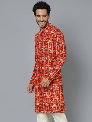 Men'S Red Rayon Kurta 2