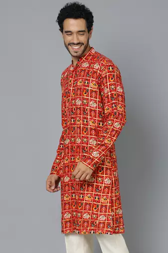 Men'S Red Rayon Kurta