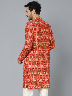 Men'S Red Rayon Kurta 3