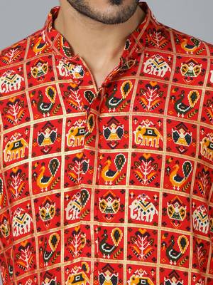 Men'S Red Rayon Kurta 4