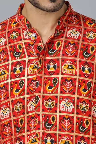 Men'S Red Rayon Kurta