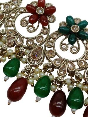 Indian bollywood tradtional gold plated bridal ad/cz choker wedding earring necklace jewellery set 3