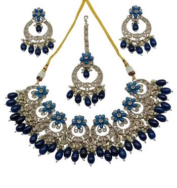 Indian bollywood tradtional gold plated bridal ad/cz choker wedding earring necklace jewellery set 2