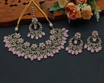 Indian bollywood tradtional gold plated bridal ad/cz choker wedding earring necklace jewellery set 1