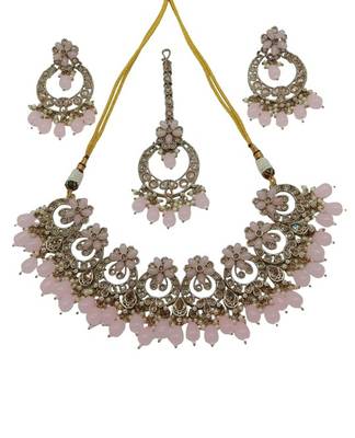 Indian bollywood tradtional gold plated bridal ad/cz choker wedding earring necklace jewellery set 2