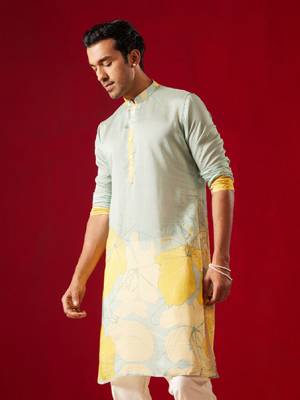 Mens Multi Color Base Yellow Cotton Blend Kurta 2