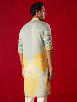 Mens Multi Color Base Yellow Cotton Blend Kurta 3