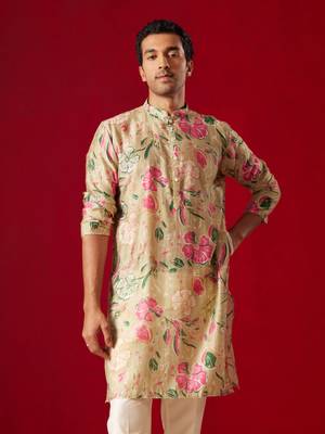 Multi Color Base Beige Cotton Blend Kurta 1