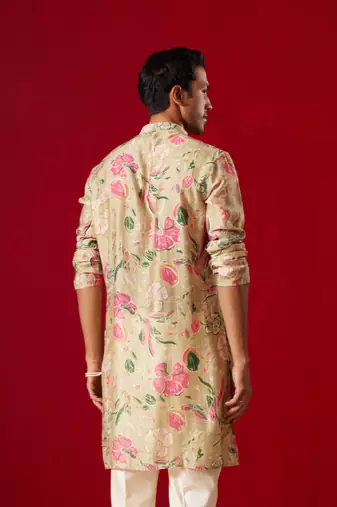 Multi Color Base Beige Cotton Blend Kurta