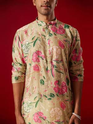 Multi Color Base Beige Cotton Blend Kurta 4