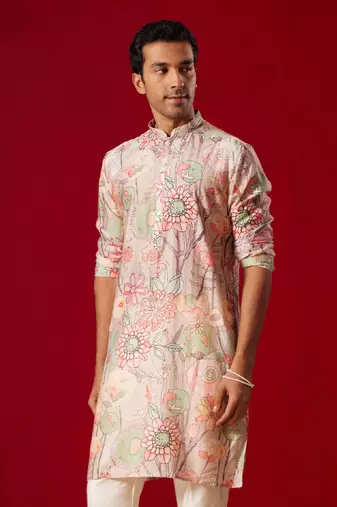  multi color base cream cotton blend kurta