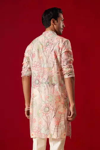  multi color base cream cotton blend kurta