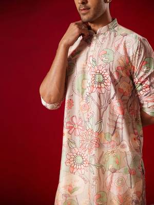  multi color base cream cotton blend kurta 4