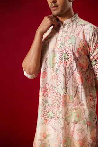  multi color base cream cotton blend kurta