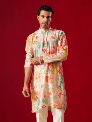Multi Color Base Pink Cotton Blend Kurta 1