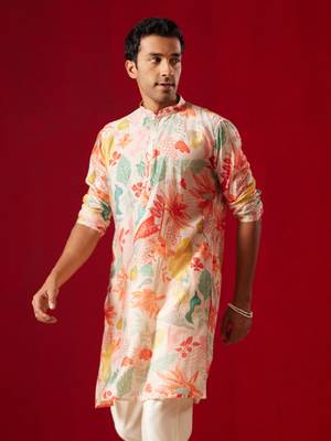 Multi Color Base Pink Cotton Blend Kurta 2