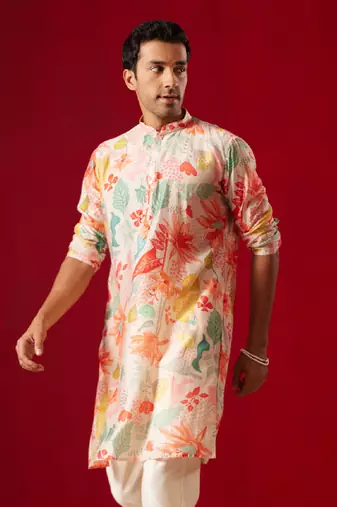 Multi Color Base Pink Cotton Blend Kurta