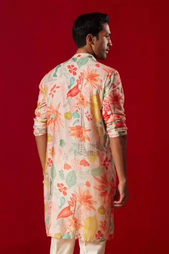Multi Color Base Pink Cotton Blend Kurta