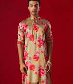 Men'S Green Cotton Blend Kurta