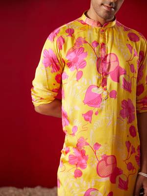 Yellow Cotton Blend Kurta 4