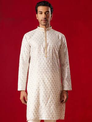 Cream Silk Blend Kurta 1