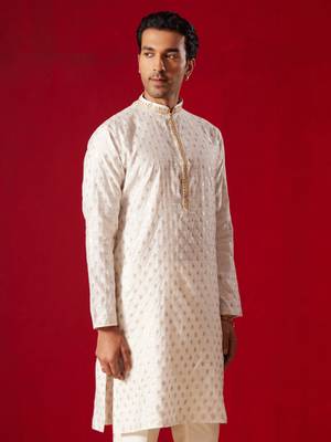 Cream Silk Blend Kurta 2