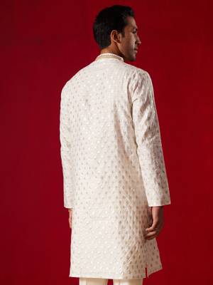 Cream Silk Blend Kurta 3