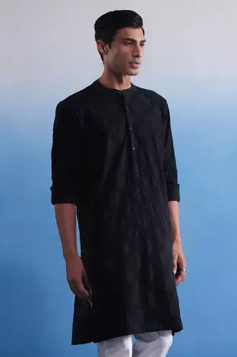 Black Cotton Kurta