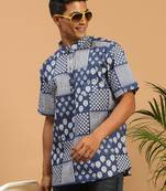 Men'S Blue Cotton Short Kurta