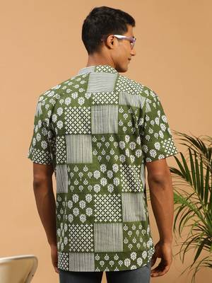 Men'S Green Cotton Short Kurta 3