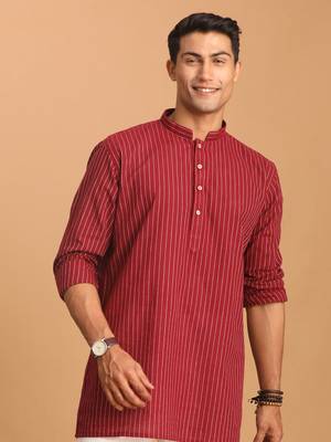 Maroon Cotton Short Kurta 1
