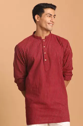 Maroon Cotton Short Kurta