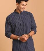 Men'S Navy Blue Cotton Short Kurta