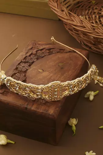 Semi Circle Kundan Hairband For Women