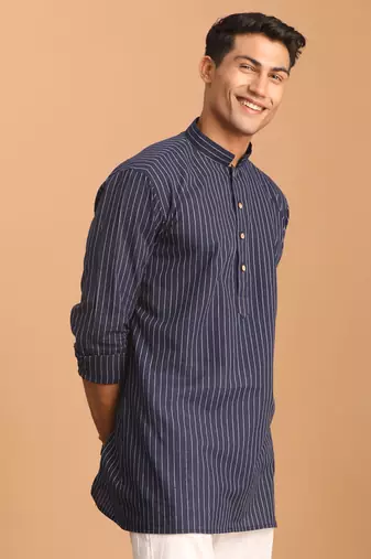 Navy Blue Cotton Short Kurta