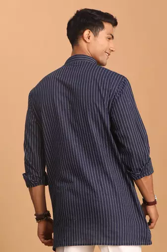 Navy Blue Cotton Short Kurta