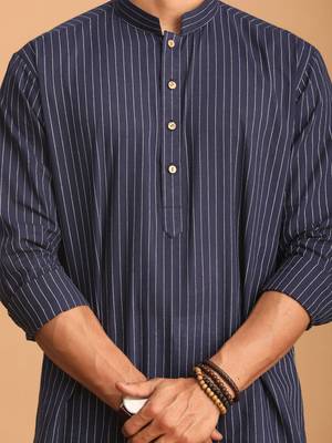 Navy Blue Cotton Short Kurta 4