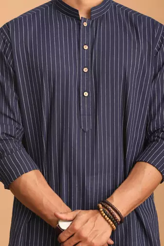 Navy Blue Cotton Short Kurta