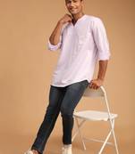 Men'S Purple Cotton Blend Short Kurta