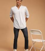 Grey Cotton Blend Short Kurta