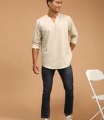 Men'S Cream Cotton Blend Short Kurta