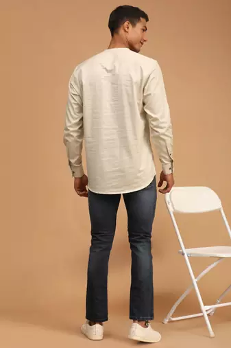 Men'S Cream Cotton Blend Short Kurta