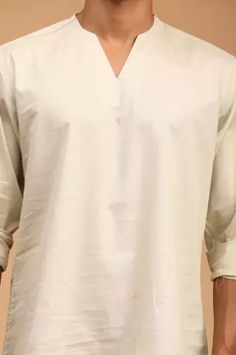 Men'S Cream Cotton Blend Short Kurta