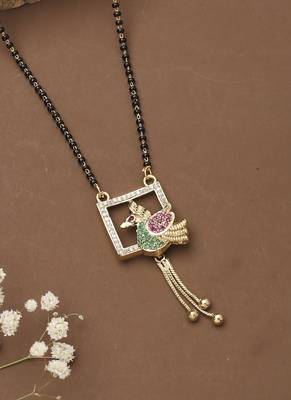 Yellow Gold Mangalsutra With Multicolour Bird 1