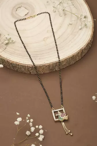 Yellow Gold Mangalsutra With Multicolour Bird